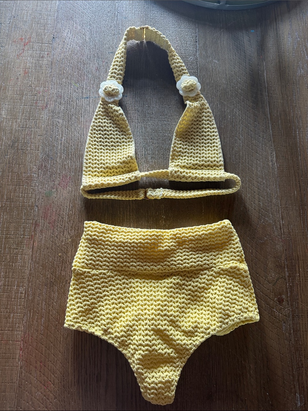 Montce Yellow Crochet High-Waist Bikini Set